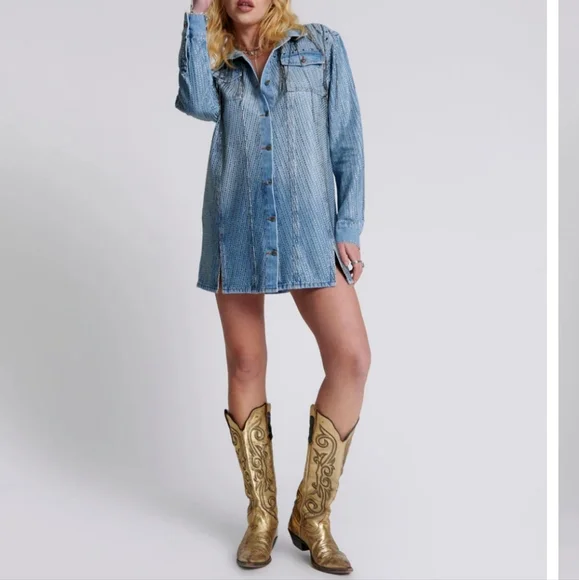 white christmas dresses Denim Olivia Mini Dress - Blue Latte main image 1